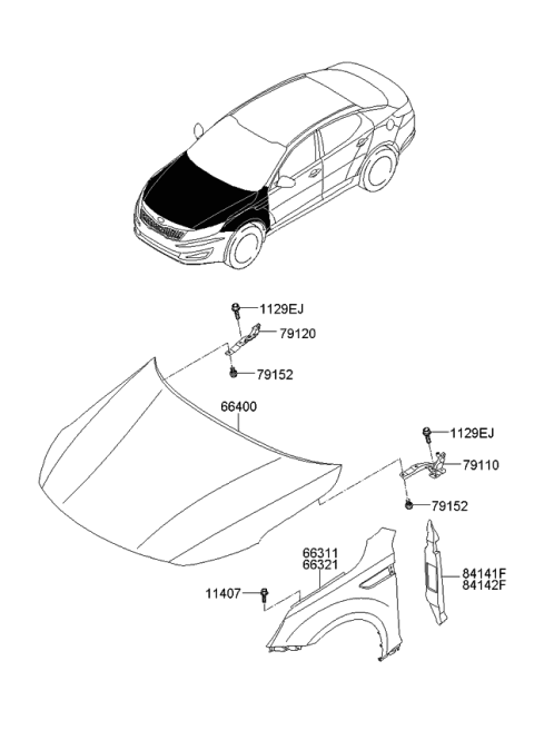 2011 Kia Optima Hybrid Fender & Hood Panel Diagram