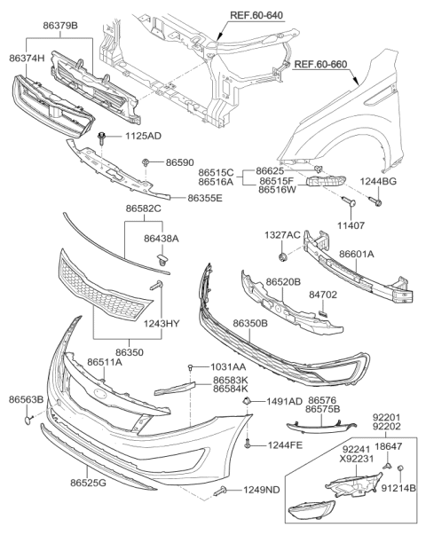 2013 Kia Optima Hybrid Front Bumper Cover Diagram for 865114U000