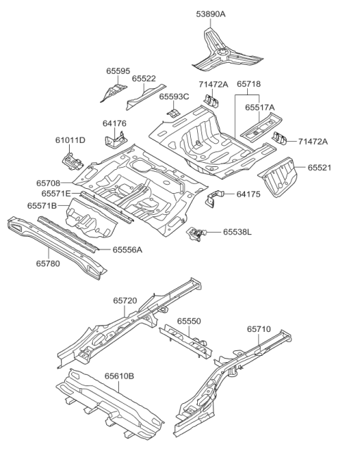 2011 Kia Optima Hybrid Panel Assembly-Rear Floor Diagram for 655414U000