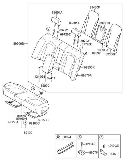 2013 Kia Optima Hybrid Rear Seat Back Armrest Assembly Diagram for 899004U060AK8