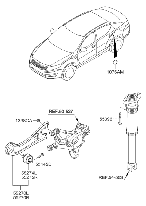 2013 Kia Optima Hybrid Arm Assembly-Rear Trailing Diagram for 552802T000