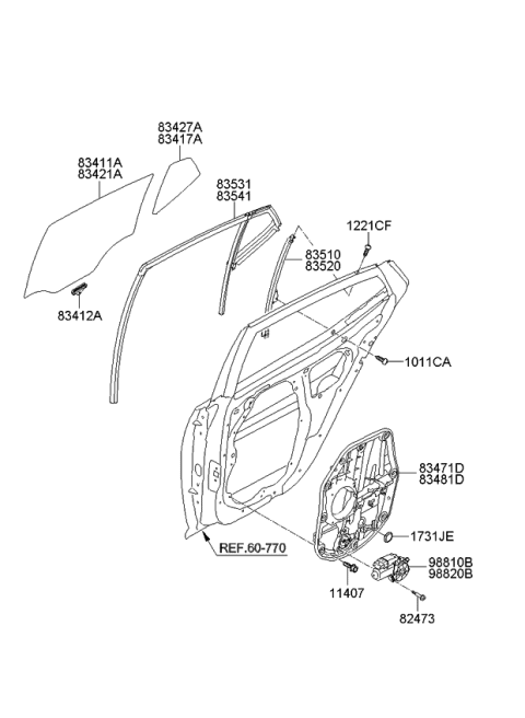 2012 Kia Optima Hybrid Run Assembly-Rear Door Window Diagram for 835312T001