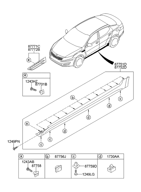 2011 Kia Optima Hybrid MOULDING Assembly-Side S Diagram for 877524U000