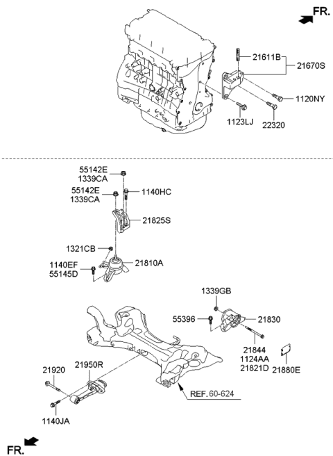 2011 Kia Optima Hybrid Roll Rod Bracket Assembly Diagram for 219504R000