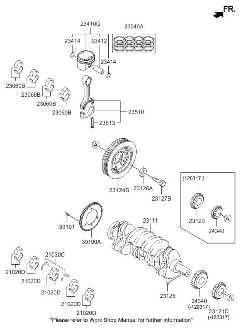 2012 Kia Optima Hybrid Piston & Pin & Snap Diagram for 234102G621