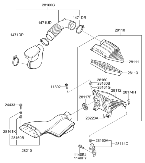 2013 Kia Optima Hybrid Air Cleaner Assembly Diagram for 281104R100