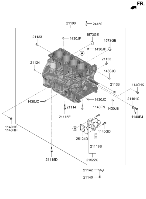 2012 Kia Optima Hybrid Block Assembly-Cylinder Diagram for 211002G620