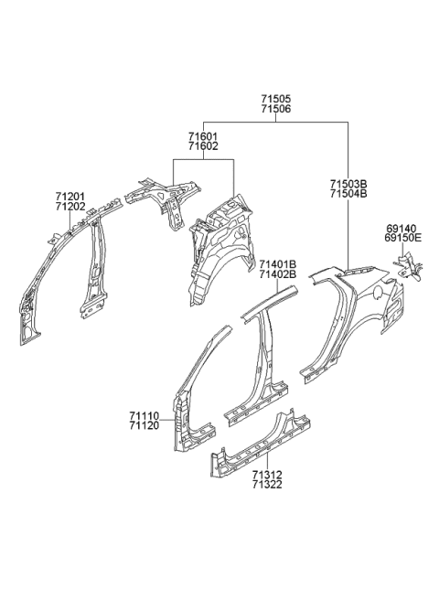 2012 Kia Optima Hybrid Pillar Assembly-Center Outer Diagram for 714012TB00