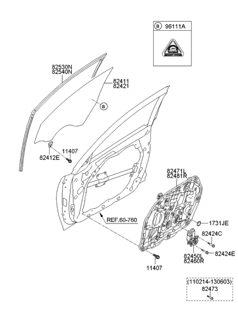 2013 Kia Optima Hybrid Front Door Window Regulator & Glass Diagram