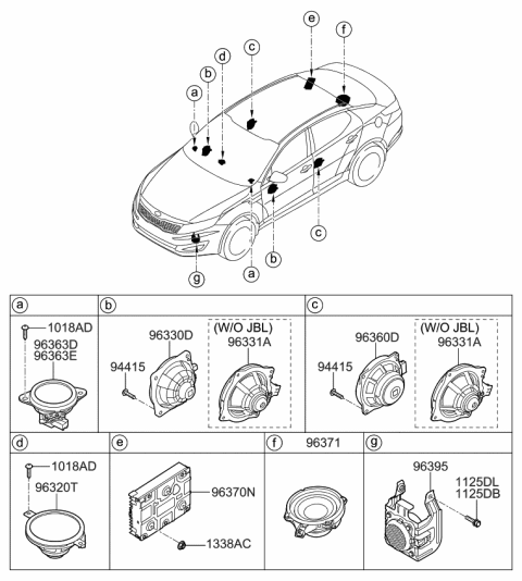 2012 Kia Optima Hybrid Sub Woofer Speaker Assembly Diagram for 963802T400