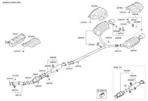 2011 Kia Optima Muffler Assembly, Left Diagram for 287104C000