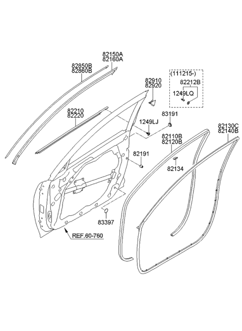 2013 Kia Optima WEATHERSTRIP Assembly-Front Door Side Diagram for 821402T000