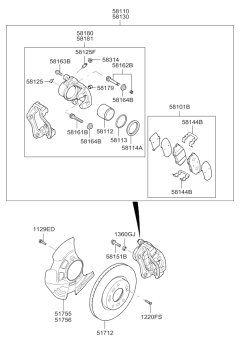 2012 Kia Optima US Georgia Made Brake-Front Wheel Diagram