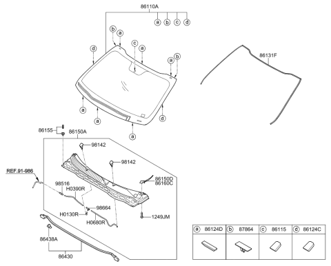 2012 Kia Optima US Georgia Made Windshield Glass Diagram