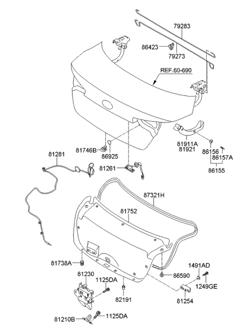 2012 Kia Optima Trunk Lid Latch Assembly Diagram for 812302T001
