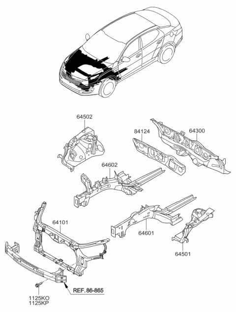 2012 Kia Optima Fender Apron & Radiator Support Panel Diagram