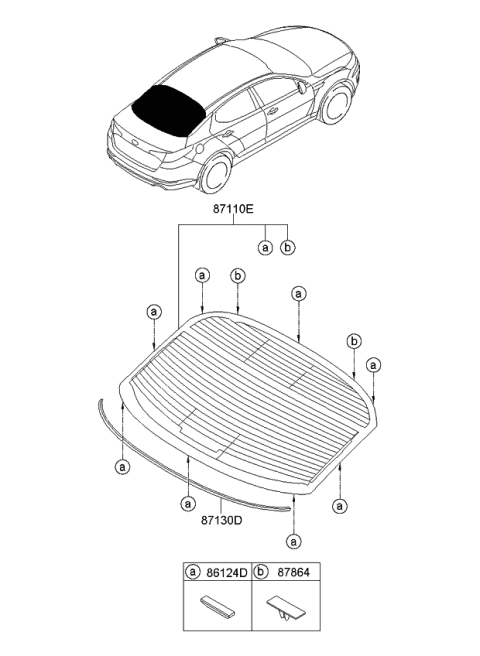 2013 Kia Optima Rear Window Glass & Moulding Diagram