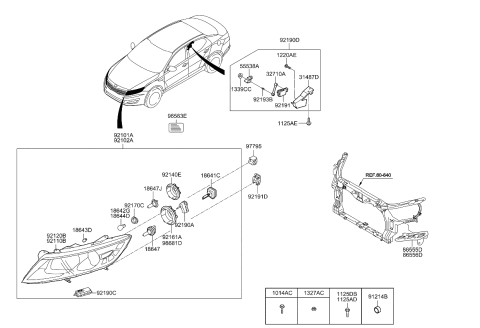 2013 Kia Optima Passenger Side Headlight Assembly Diagram for 921024C000