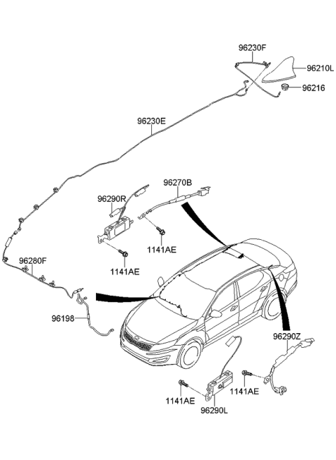 2011 Kia Optima Combination Antenna Assembly Diagram for 962502T150EB