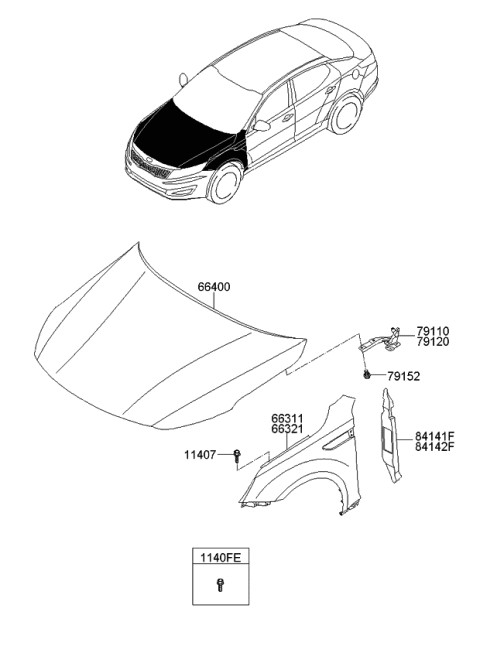 2012 Kia Optima US Georgia Made Fender & Hood Panel Diagram