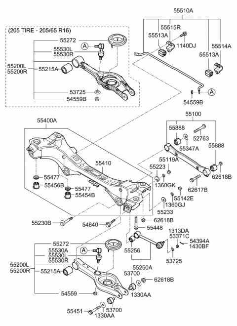 2012 Kia Optima Crossmember Complete-Rear Diagram for 554054C050