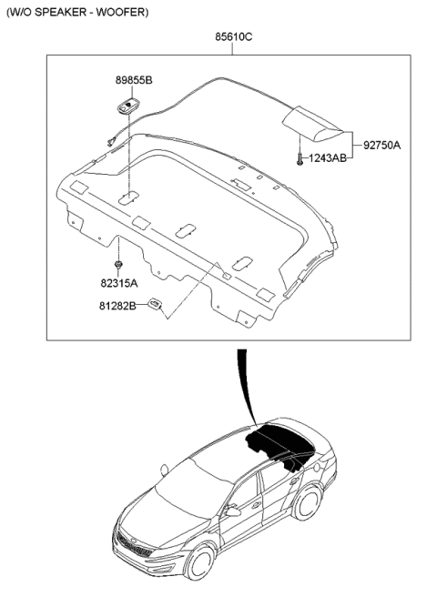 2012 Kia Optima US Georgia Made Rear Package Tray Diagram 1