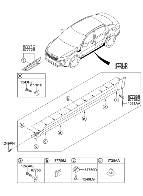 2012 Kia Optima US Georgia Made Body Side Moulding Diagram