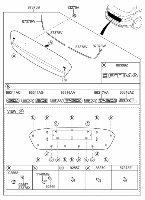 2013 Kia Optima Moulding Assembly-Back Panel Diagram for 873704C050