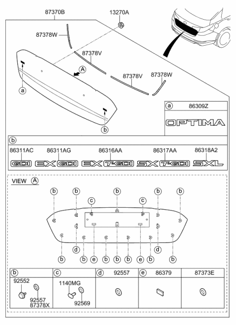 2013 Kia Optima Moulding Assembly-Back Panel Diagram for 873704C000