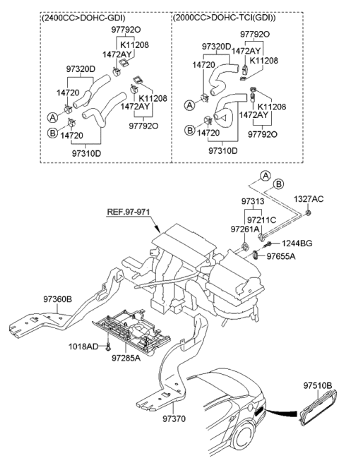 2012 Kia Optima Duct-Rear Heating RH Diagram for 973704C000