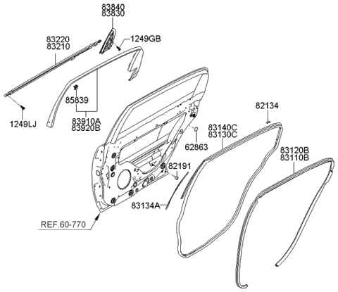 2008 Kia Amanti WEATHERSTRIP Assembly-Rear Door Side Diagram for 831403F001