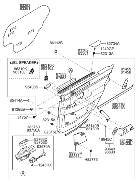 2008 Kia Amanti WEATHERSTRIP Assembly-Rear Door T Diagram for 833663F000