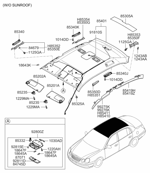 2007 Kia Amanti Sunvisor & Head Lining Diagram 1