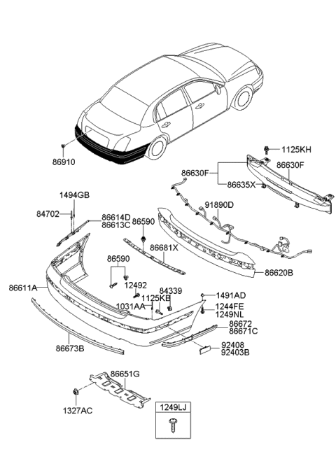 2007 Kia Amanti Rear Bumper Cover Diagram for 866113F510