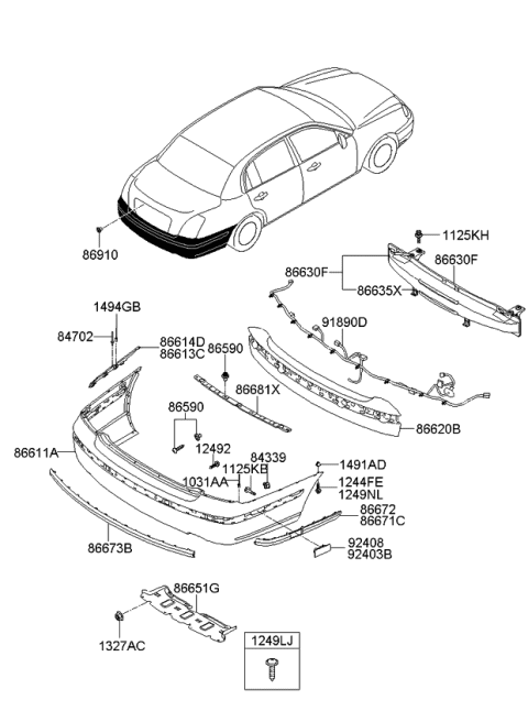 2007 Kia Amanti Beam Assembly-Rear Bumper Diagram for 866303F550