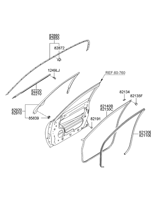 2008 Kia Amanti WEATHERSTRIP Assembly-Front Door Side Diagram for 821403F001