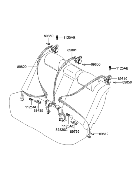 2007 Kia Amanti Rear Seat Belt Assembly Right Diagram for 898203F50026