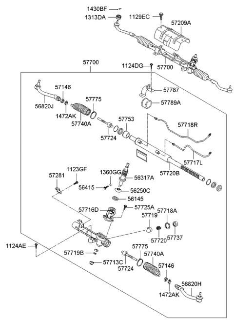 2009 Kia Amanti Rack Assembly-Power Steering Gear Box Diagram for 577103F100