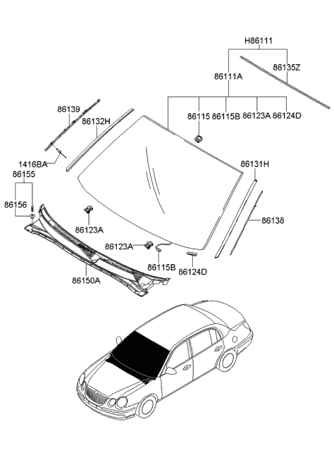 2006 Kia Amanti Moulding-Windshield Upper Diagram for 861303F510