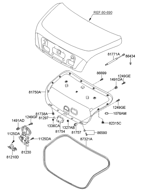 2006 Kia Amanti Trunk Lid Trim Diagram