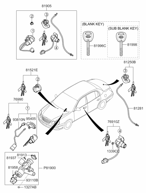 2006 Kia Amanti Trunk Key Sub Set Diagram for 812503FE00