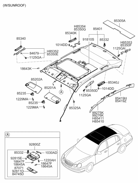 2007 Kia Amanti Sunvisor & Head Lining Diagram 2