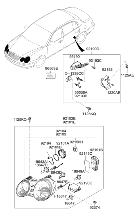 2007 Kia Amanti Igniter Assembly-Head Lamp Diagram for 921503F300