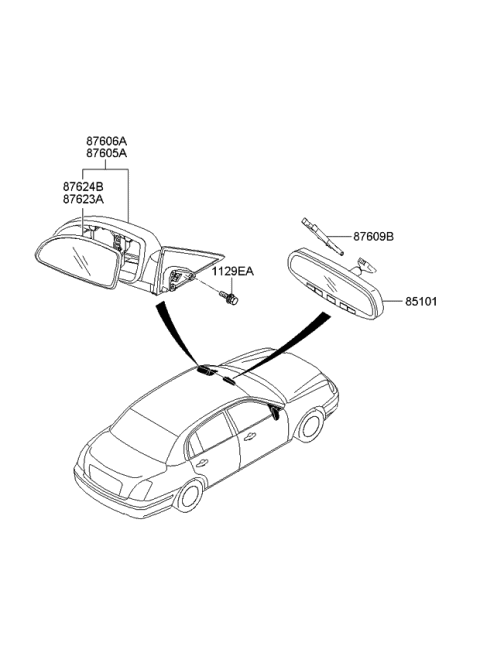2006 Kia Amanti Outside Rear View Mirror Assembly, Left Diagram for 876103F710