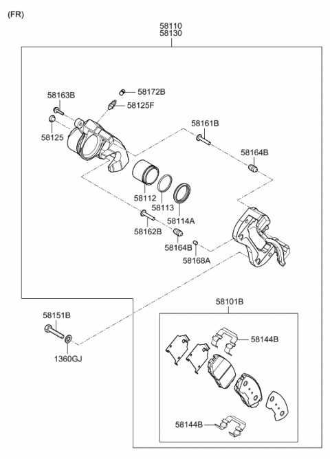 2007 Kia Amanti Front Brake Assembly, Left Diagram for 581103F100