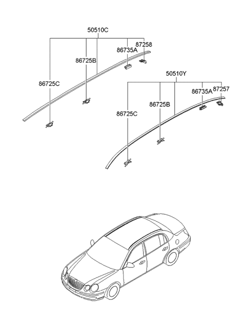 2007 Kia Amanti MOULDING Assembly-Roof, LH Diagram for 872103F100
