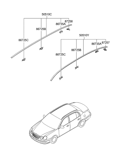 2007 Kia Amanti MOULDING Assembly-Roof, RH Diagram for 872203F100