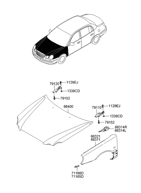 2007 Kia Amanti Bracket-Front Bumper Mounting Diagram for 663163F500
