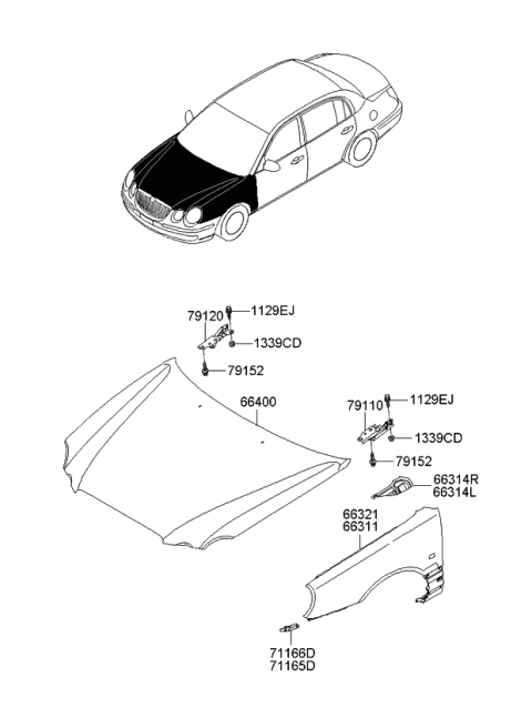 2007 Kia Amanti Fender & Hood Panel Diagram