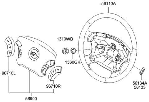 2009 Kia Amanti Steering Wheel Air Bag Module Assembly Diagram for 569003F95027